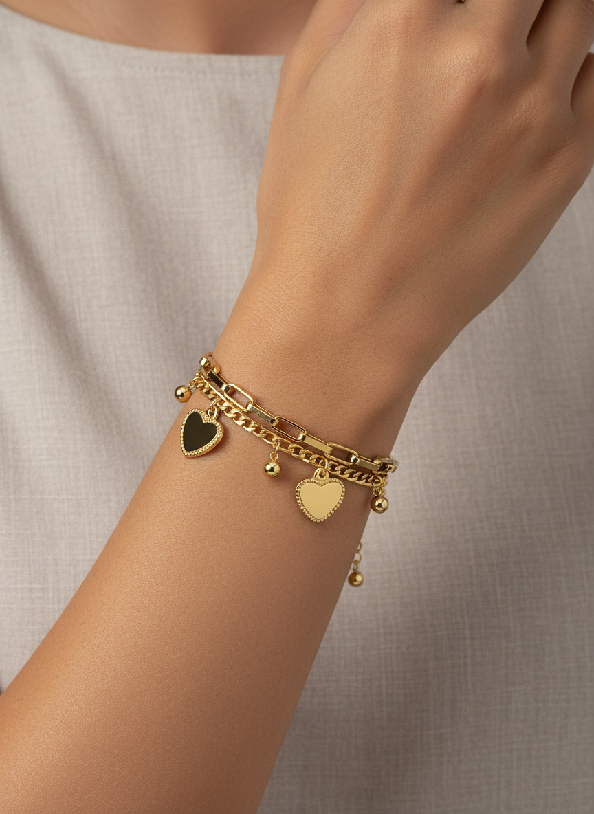 Gold-Plated Stainless Steel Charm Bracelet