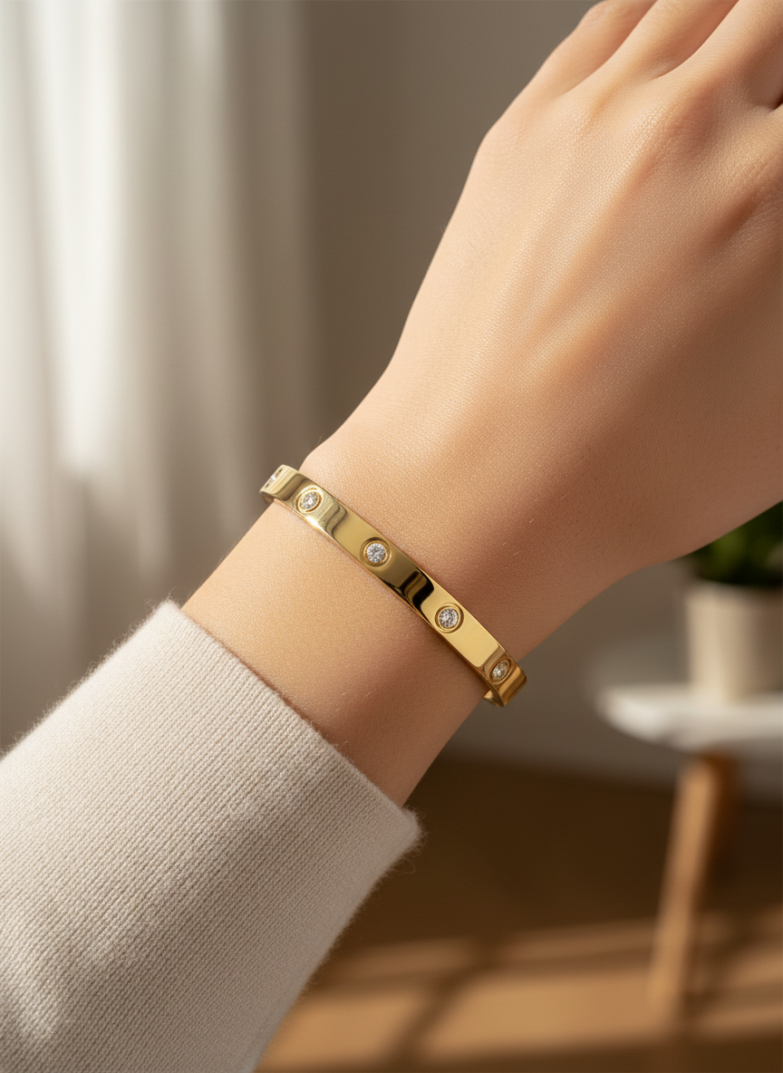 18K Gold Plated Crystal Bangle – Waterproof & Hypoallergenic