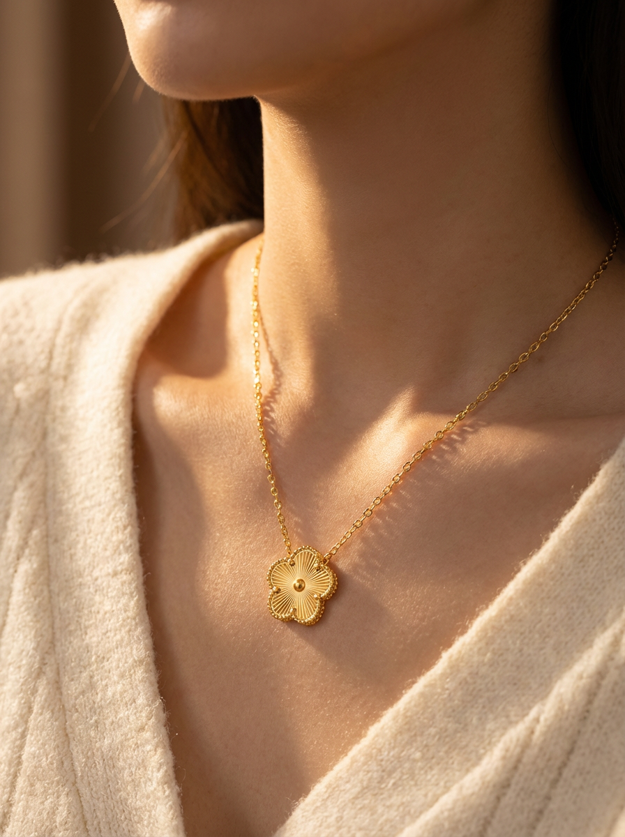 Gold-Plated Stainless Steel Flower Necklace