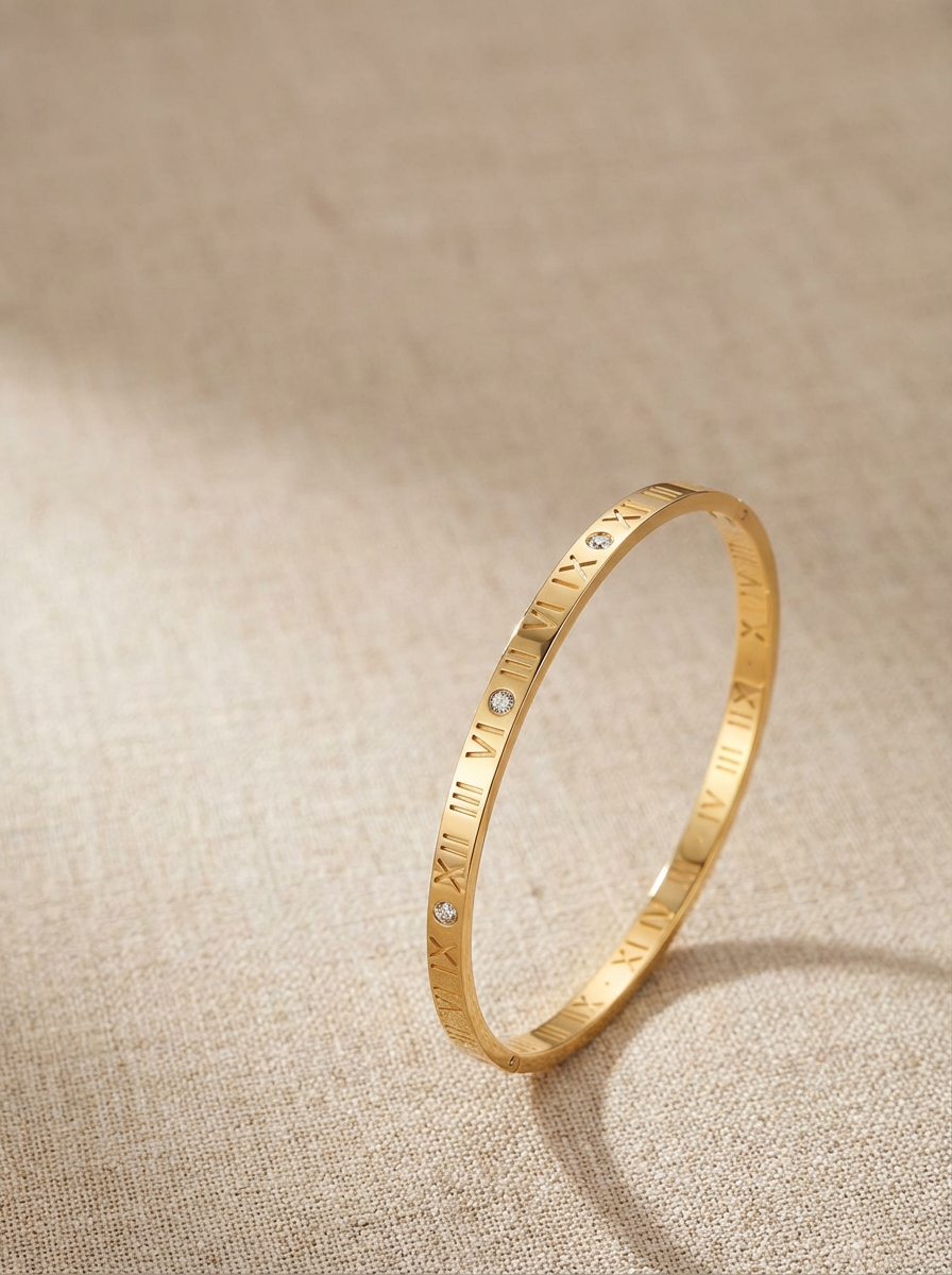 Roman Numeral Bangle – 18K Gold Plated | Water Proff Grauranteed