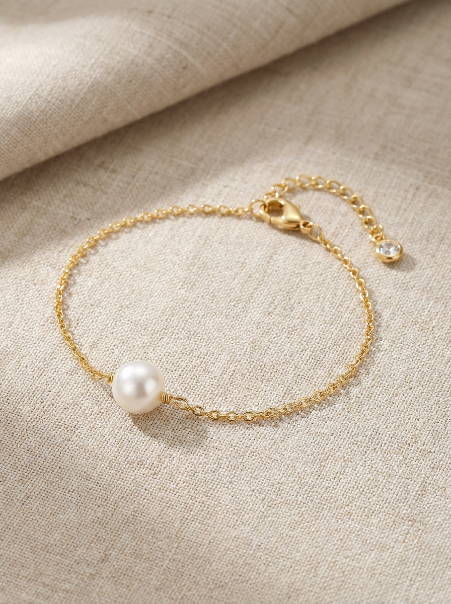 Delicate Pearl Chain Bracelet – 18K Gold Plated