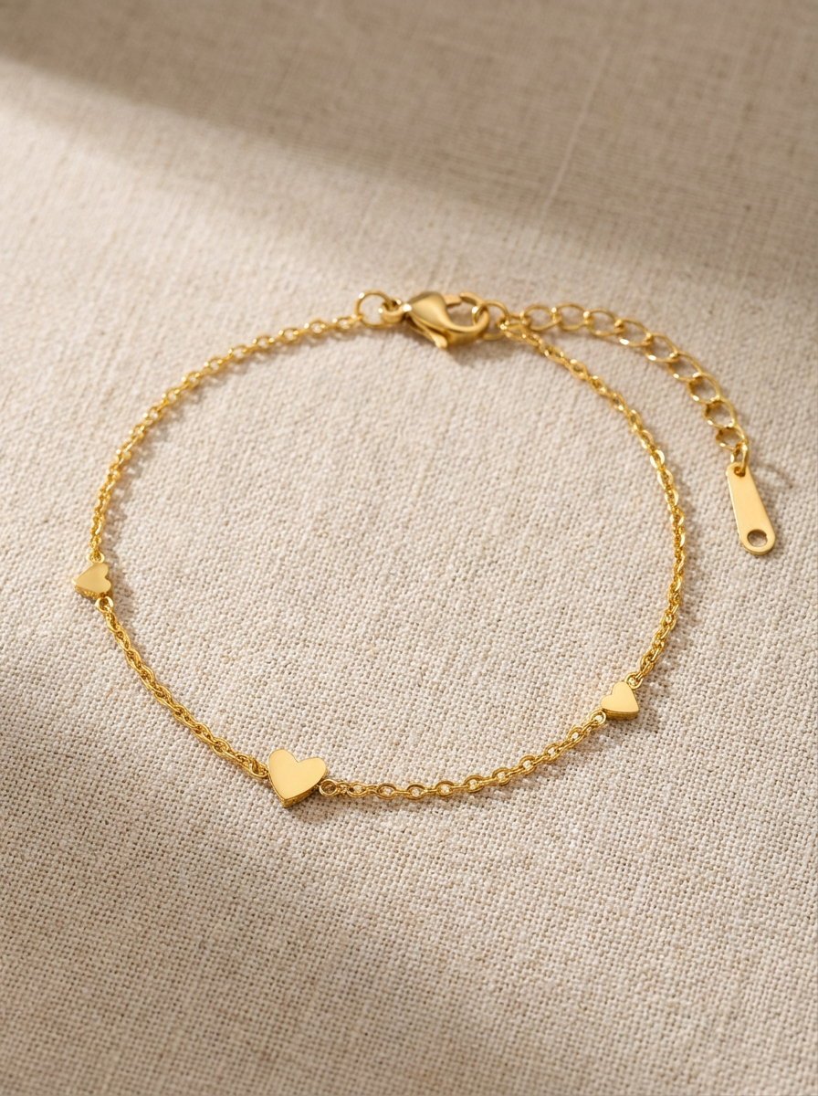 Gold-Plated Stainless Steel Heart Bracelet