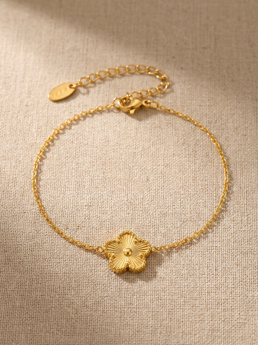 Gold-Plated Stainless Steel Flower Bracelet