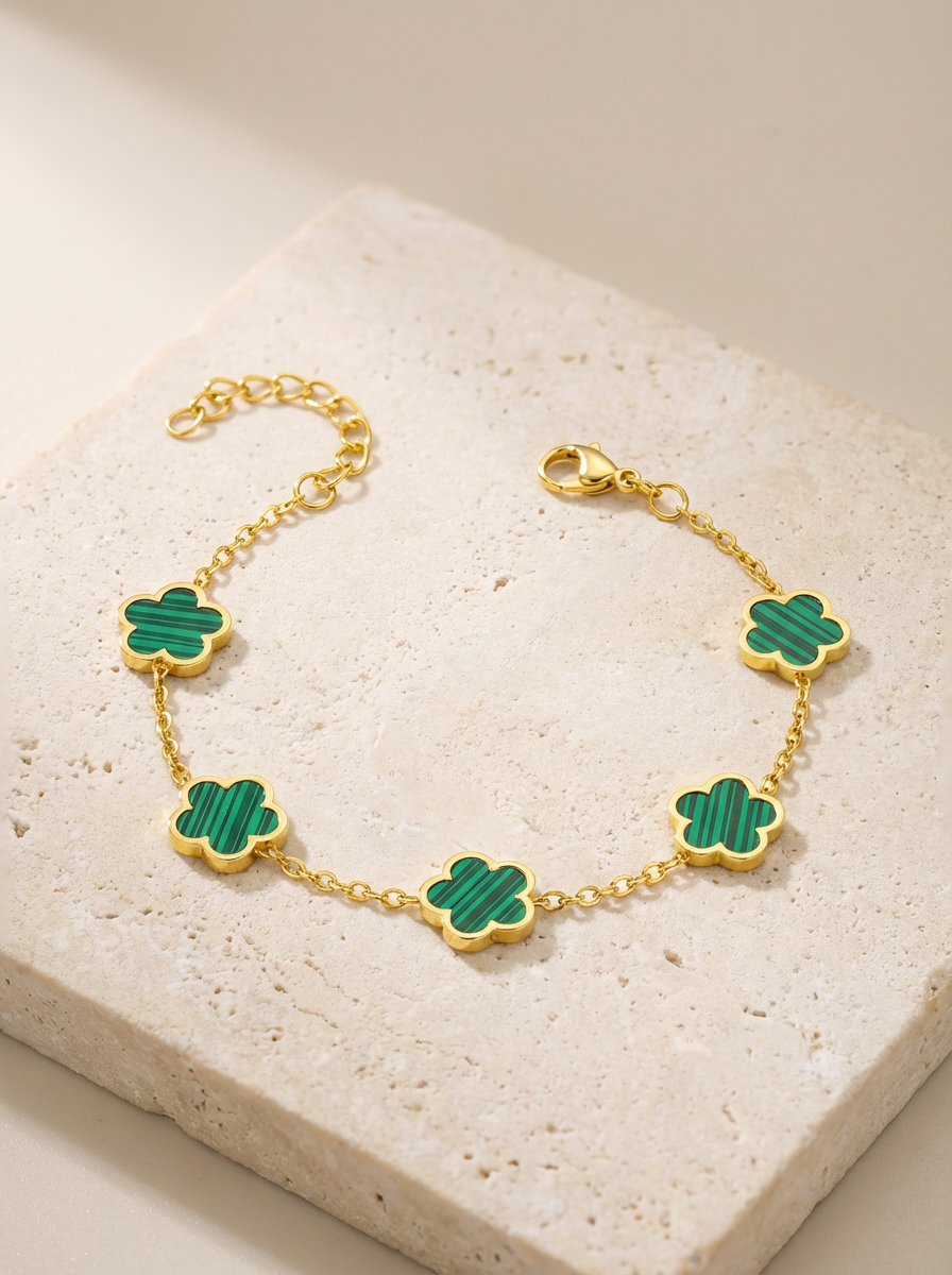 Green Clover Bracelet | 18k Gold