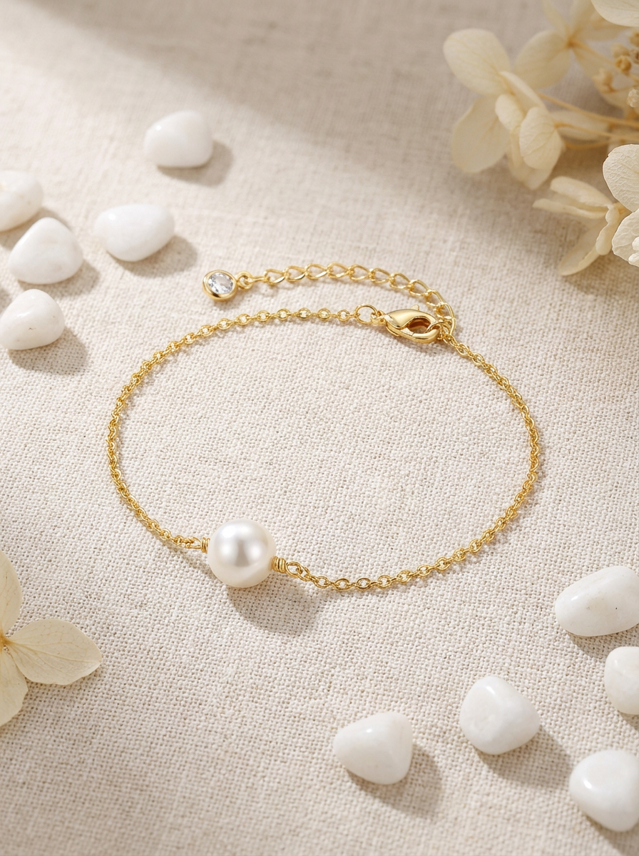 Delicate Pearl Chain Bracelet – 18K Gold Plated