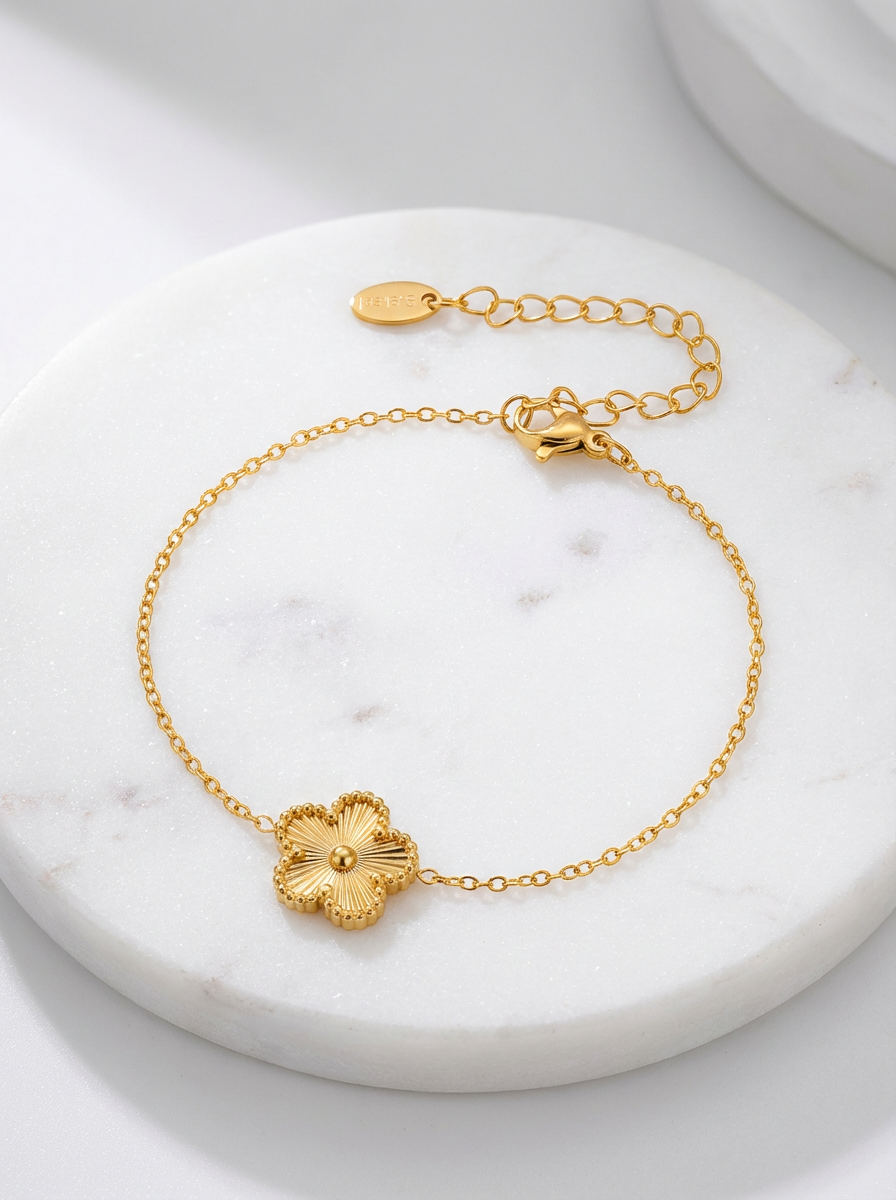 Gold-Plated Stainless Steel Flower Bracelet