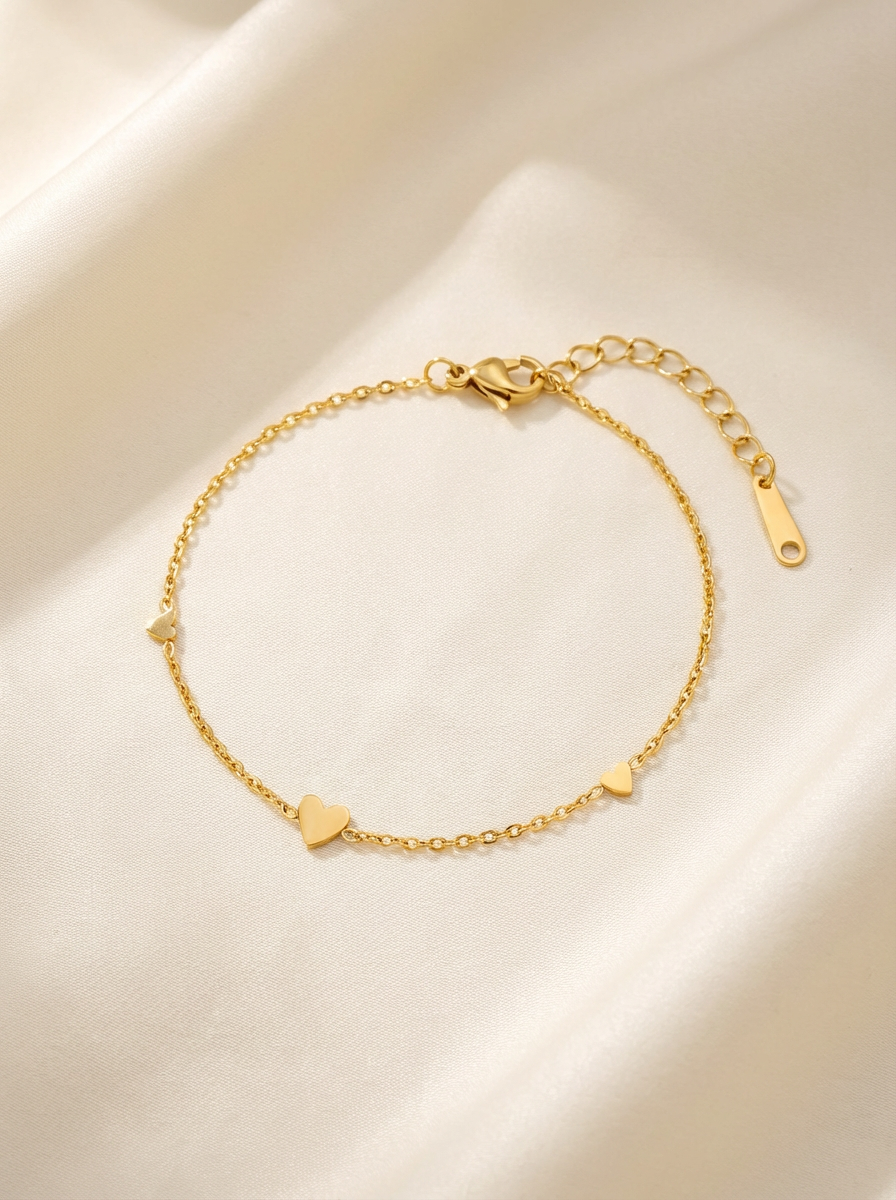Gold-Plated Stainless Steel Heart Bracelet